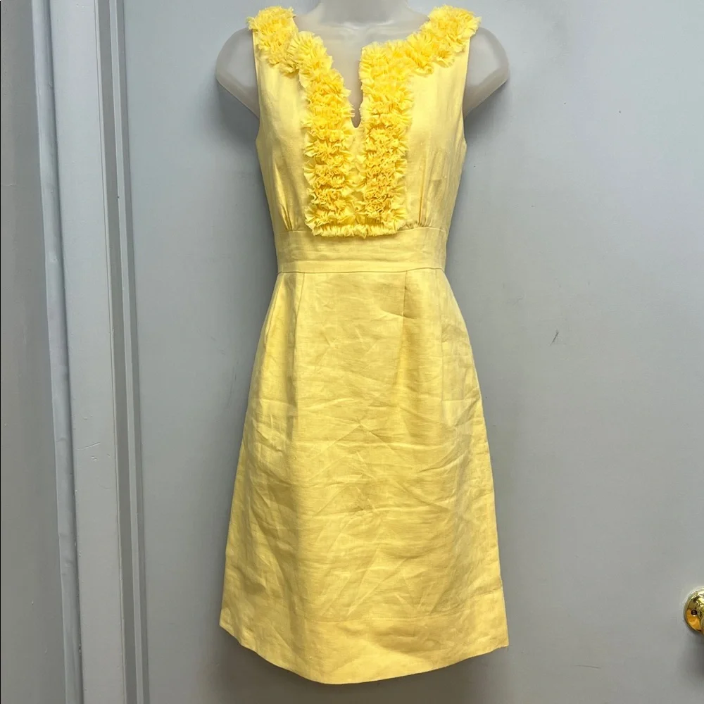 Taylor Yellow Linen Dress Sleeveless Ruffle Trim Shift Fit & Flare Size 6 - Picture 1 of 13